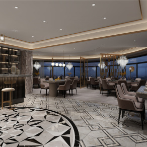 现代餐厅 餐饮空间 吊灯 桌椅 酒柜